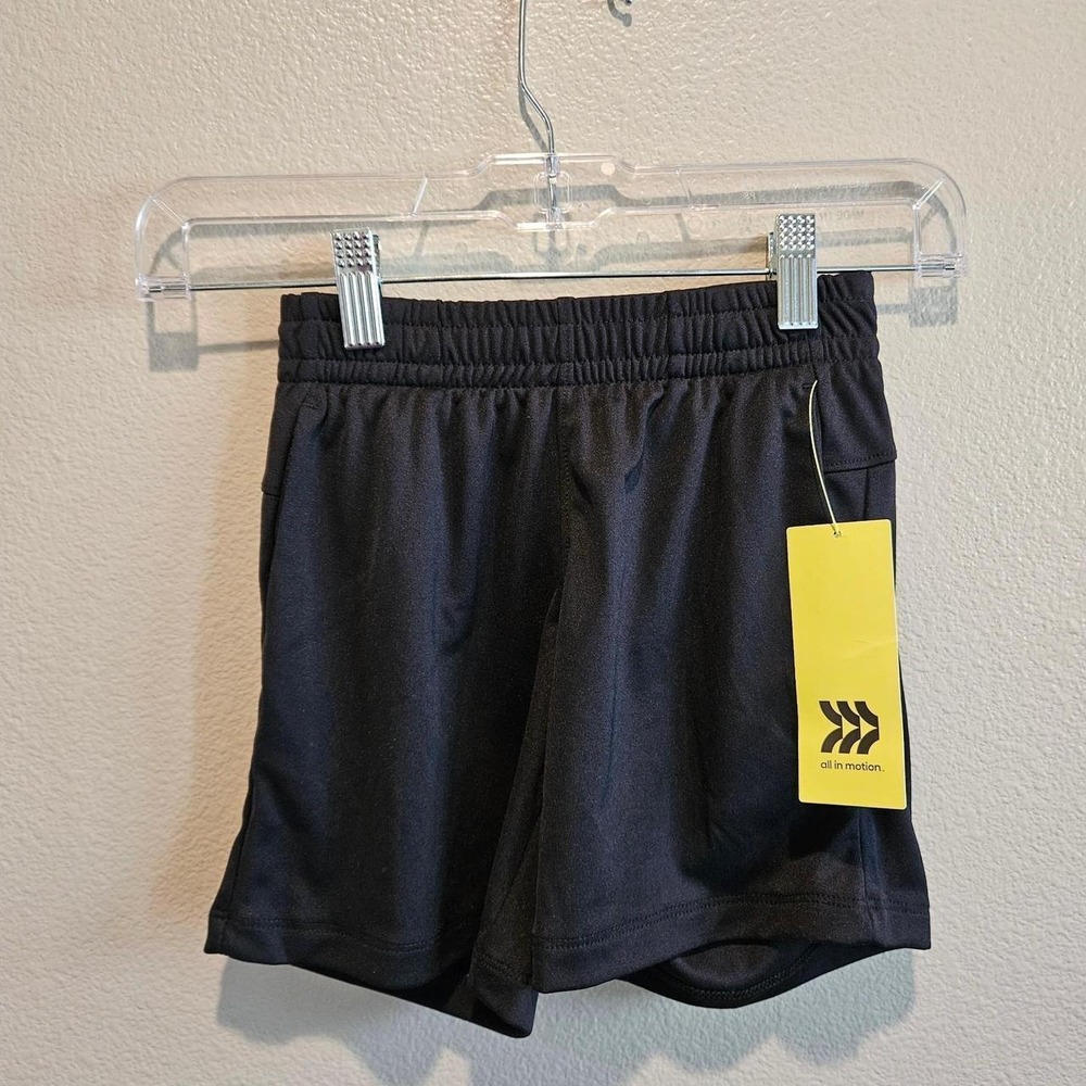 All in Motion Boys Black Athletic Shorts Recycled Polyester XS 4/5 NWT